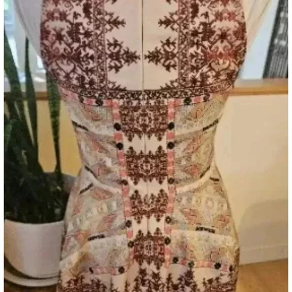 Mossimo Womens Medium A Line Burgundy And Ivory Multi Sleeveless Dress Zip Up - Picture 3 of 5